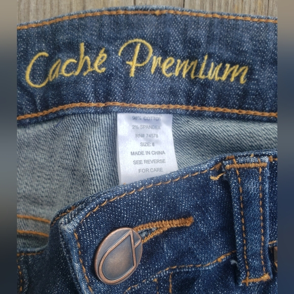 Y2K CACHE PREMIUM Straight Leg Baby Boot Dark Wash Studded Bling Retro Jeans!! - Picture 3 of 10